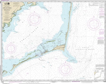 Nautical charts of Cape Hatteras, Wimble Shoals to Ocracoke Inlet, North Caroline. 555. Vintage home Decor Style reproduction map.