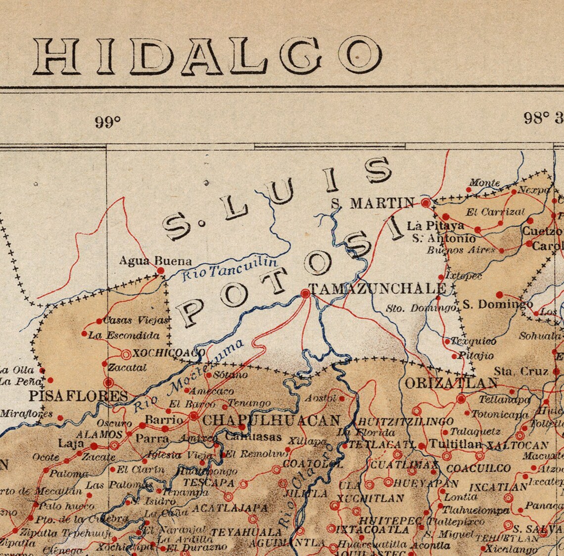 Mapa de Hidalgo México 1922. Vintage restauración hardware | Etsy