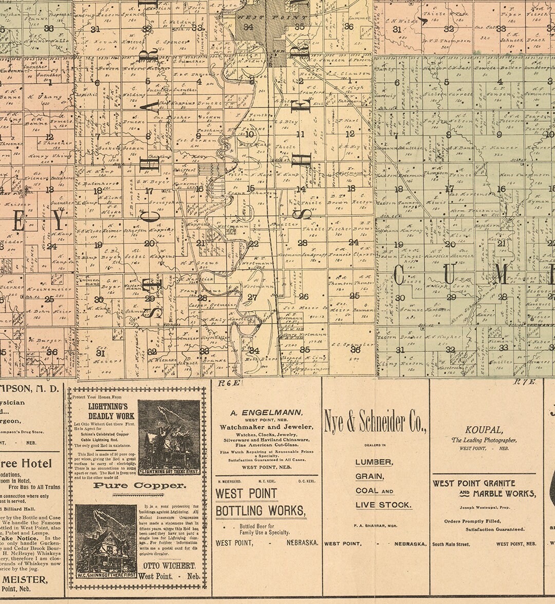 Map of Cuming County Nebraska 1900. Vintage Home Deco Style Etsy