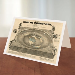 Wenskaart van World Map Of Square Stationaire Flat Earth 1893 Antieke Herdruk.