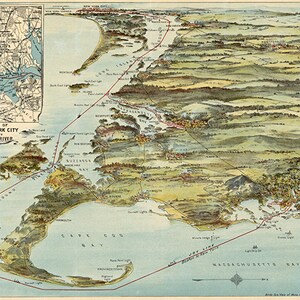 Karte von Massachusetts (Mass.), Rhode Island (R.I.) & Neticut (Conn.) 1905. MA0013 Vintage Print Panoramaaussicht Kunstposter