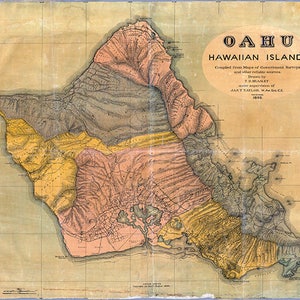 Karte von Oahu, Hawaii-Inseln, 1899. Restaurierung Hardware Home Deco Stil alte Wand Vintage Reprint.