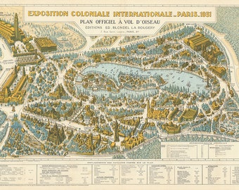 1931 Original Paris Map, Galerie Lafayette, Paris Colonial