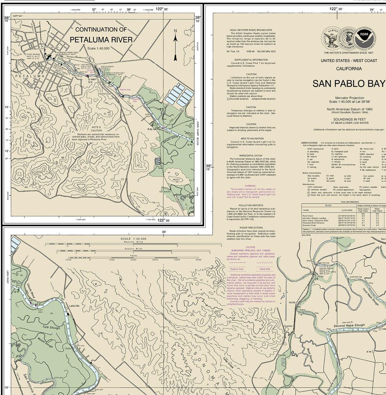 San Pablo Bay Nautical Chart – NOAA 18654 Map Reproduction Print ...