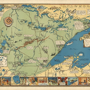 Karte von The Arrowhead, Minnesota, 1935. Restauration Hardware- Home Deco Stil alte Wand Vintage Reprint.