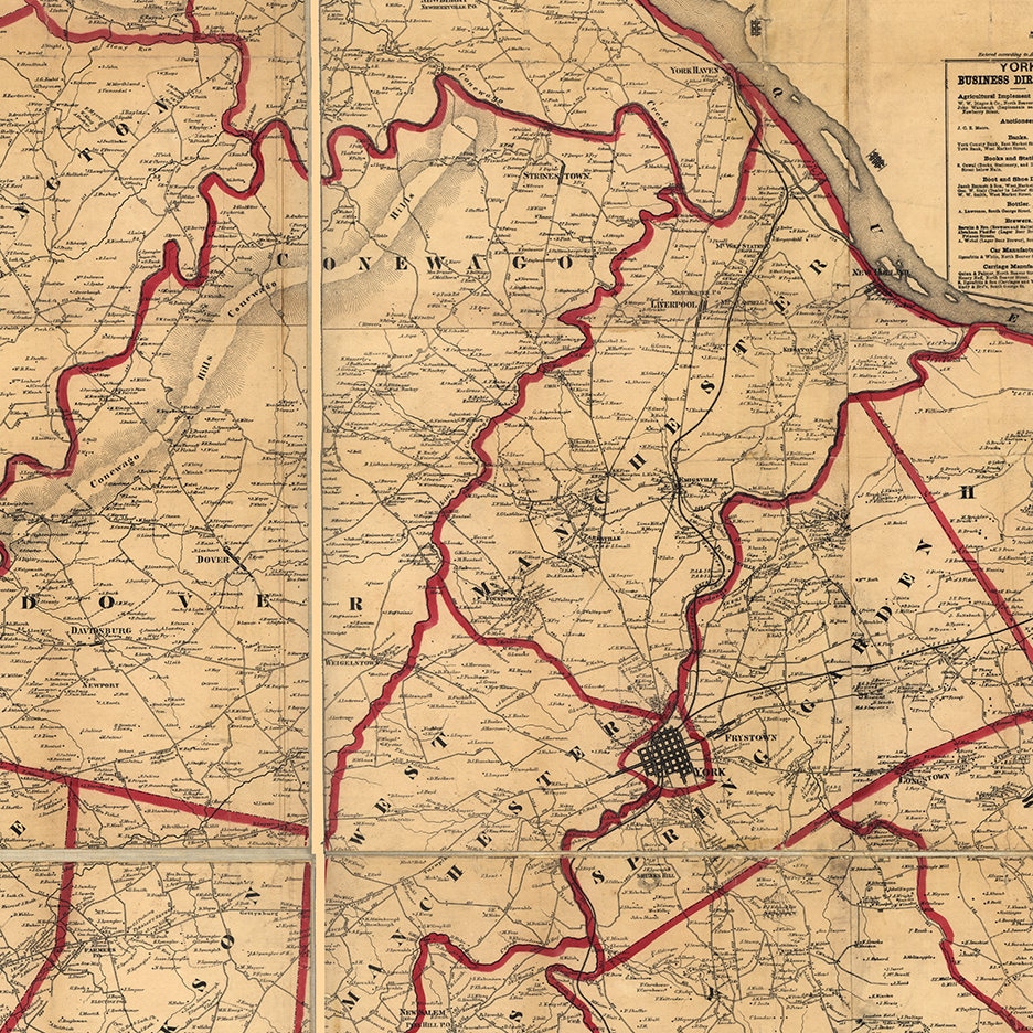 Map of York County Pennsylvania PA 1860. William Otis Etsy