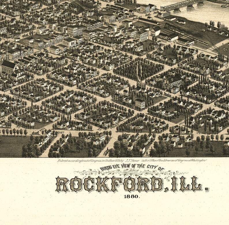 Map of Rockford Winnebago Co. Illinois 1880. Vintage Home Etsy