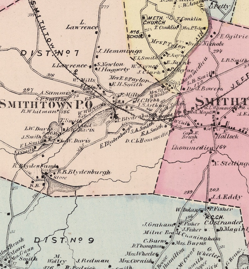 Map of Smithtown Suffolk County Long Island New York NY Etsy