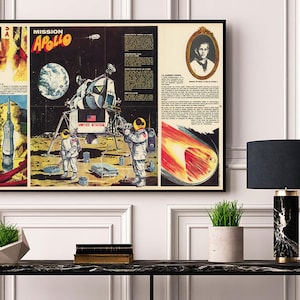 Posterzeichnung der Apollo 11 Mond landende Mission. Vintage Home Deco Stil alte Wand Reproduktion Karte Druck.