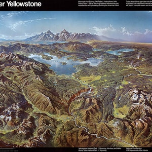 Grand Yellowstone. Parc national de Yellowstone. Parc national du Grand Teton. vintage maison Deco Style vieille carte de reproduction mur.