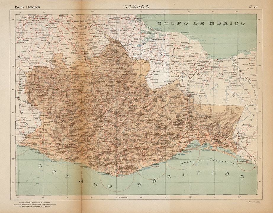 Vintage Oaxaca Mexico Map Print: 1908 Restoration Style - Etsy