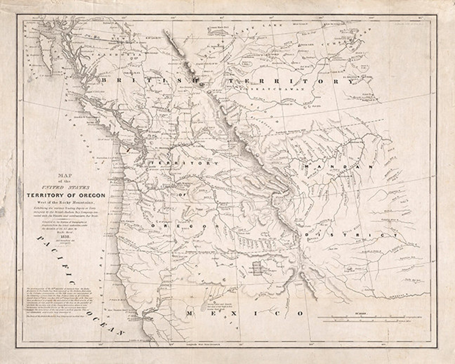 Map of Oregon Territory, West of the Rocky Mountains. Vintage ...