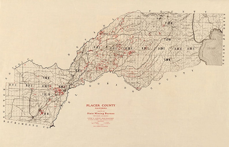 Placer County Map California CA 1902. California State Mining Etsy