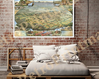 Phoenix, Contea di Maricopa, Arizona, Vista verso nord-est. 1885. Riproduzione vintage di una vecchia mappa murale in stile Home Deco di Restoration Hardware. AZ0001