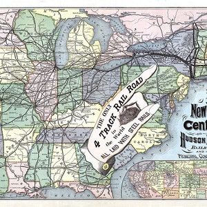 Karte der New York Central and Hudson River Railroad und ihrer wichtigsten Verbindungen.  New York Central and Hudson River Eisenbahngesellschaft