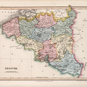 Alte Landkarte belgiens, 1832.  Vintage Restauration Hardware Home Deco Stil alte Wand Reproduktion Karte Druck.