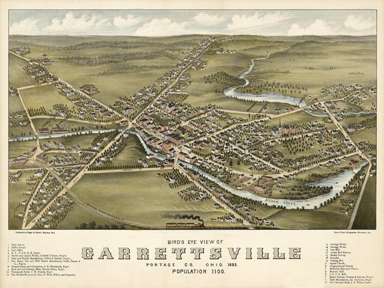 Map of Garrettsville Portage Co. Ohio. 1883. Restoration Etsy