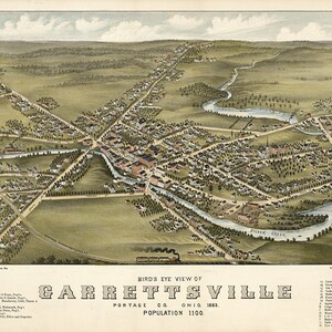 Landkarte von Garrettsville, Portage Co., Ohio  1883. Restaurierung Hardware Home Deco Stil Alte Mauer Vintage Reprint.