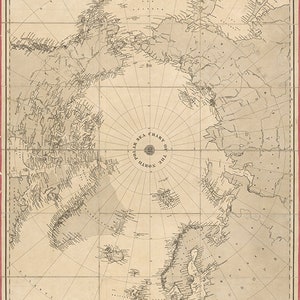 Graphique de la mer polaire du Nord, 1855.  matériel de restauration vintage maison Deco mur reproduction carte imprimer