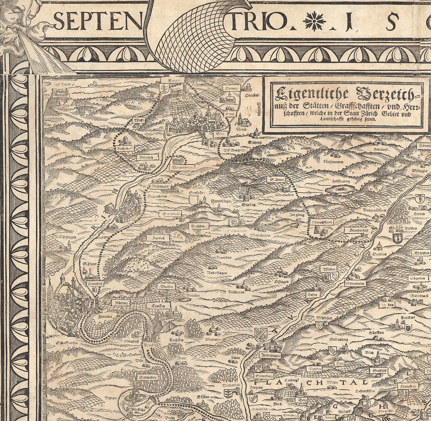 Map of Canton of Zürich, 1566. Vintage Home Deco Old Wall Reproduction ...