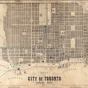 Karte von Toronto, Ontario, Kanada im Jahr 1857. Restaurierung Hardware Home Deco Stil Alte Wand Vintage Vogelansicht Nachdruck Karte.