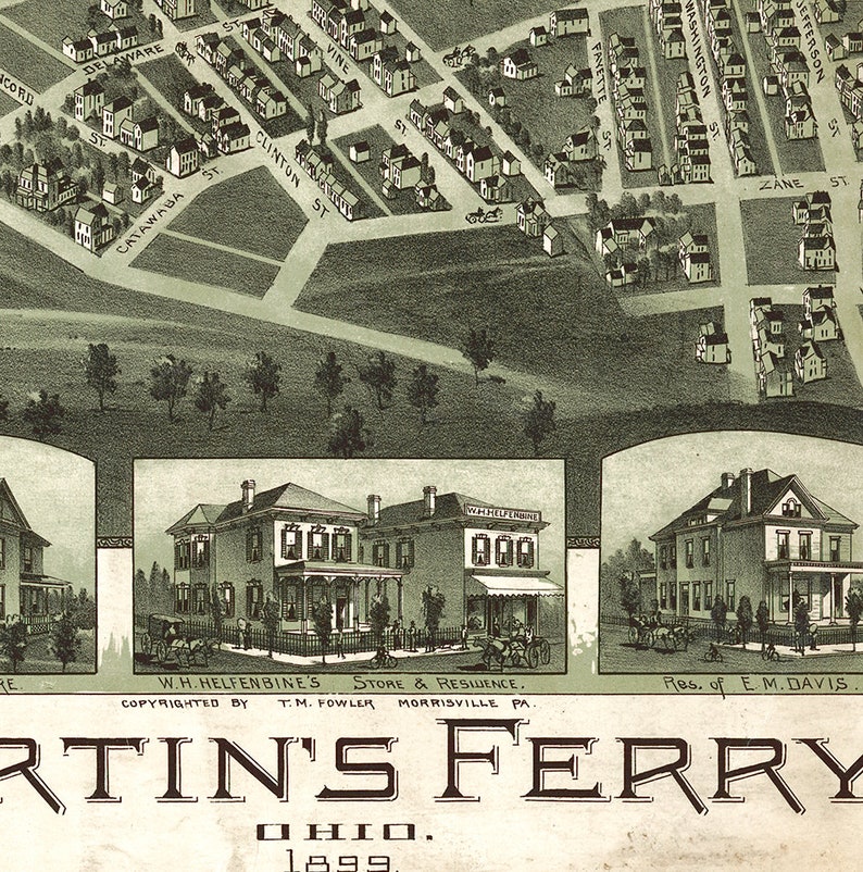 Map of Martin's Ferry Belmont County Ohio OH 1899. Etsy
