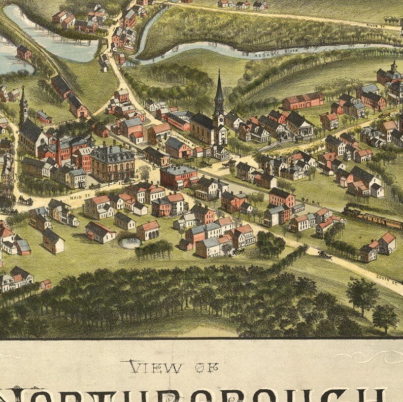 Map of Northborough Worcester County Massachusetts MA. Etsy
