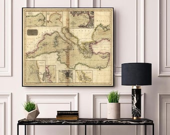 Mediterranean Sea Chart 1817 – Vintage Nautical Map Reproduction Print