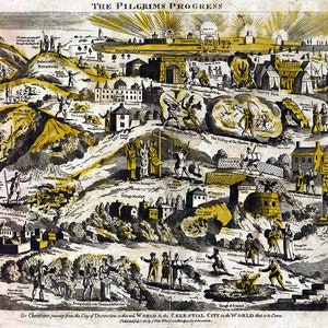 Ilustração Mapa do Progresso do Peregrino 1813 Impressão Pôster. Decoração de casa vintage Estilo antigo reprodução de parede impressão de mapa.
