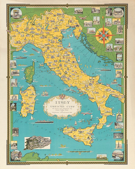 Restoration Hardware Map Of Italy Pictorial Map Of Italy. Vintage Restoration Hardware Home Deco | Etsy  Ireland