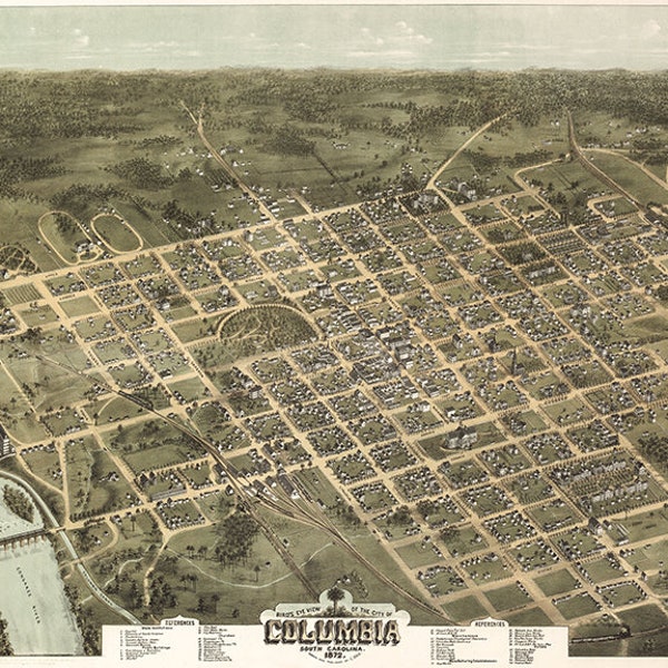 Map of Columbia, Tyrrell Co. South Carolina S.C. 1872.  Restoration Hardware Home Deco Style Old Reproduction