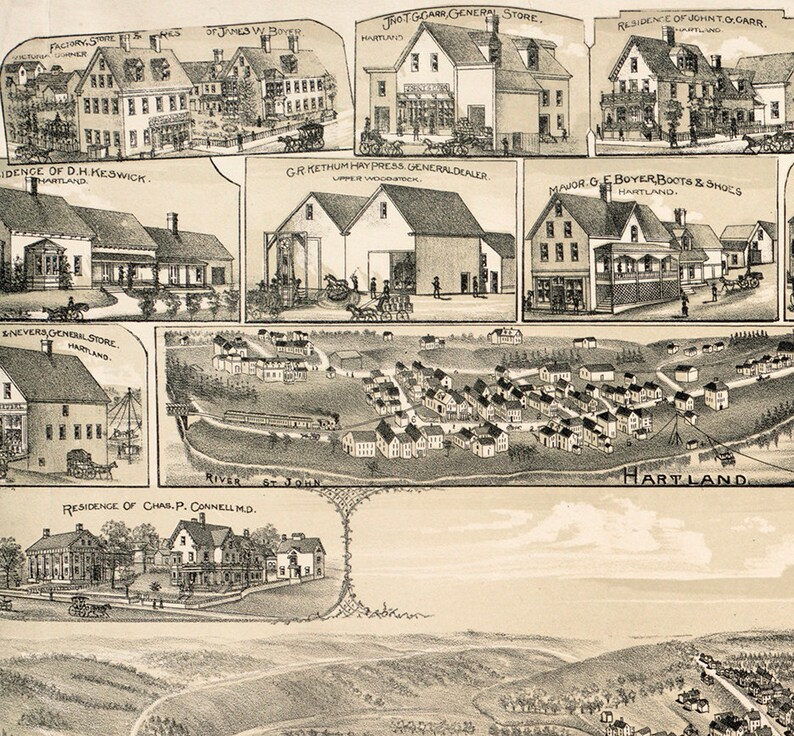 Map of Woodstock New Brunswick Canada in 1889. Reproduction Etsy