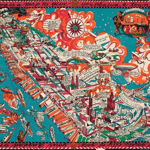 Pictorial Map of Manhattan, New York.  Vintage Reproduction Historic Poster Print Map