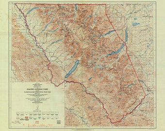 Map of Glacier National Park, Montana.  1966.  Yosemite National Park. USGS