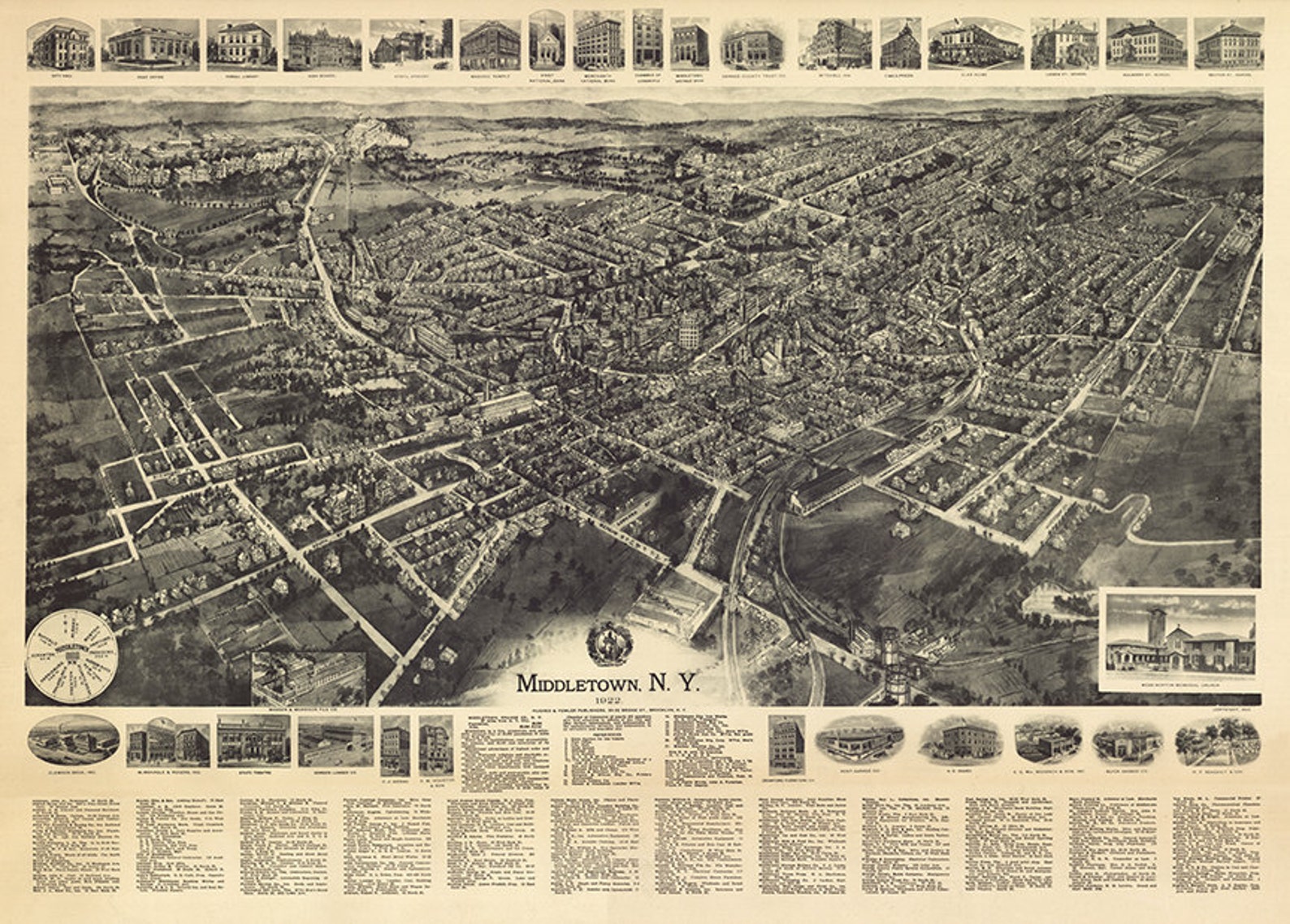 Map of Middletown Orange County. New York 1922. Vintage Etsy