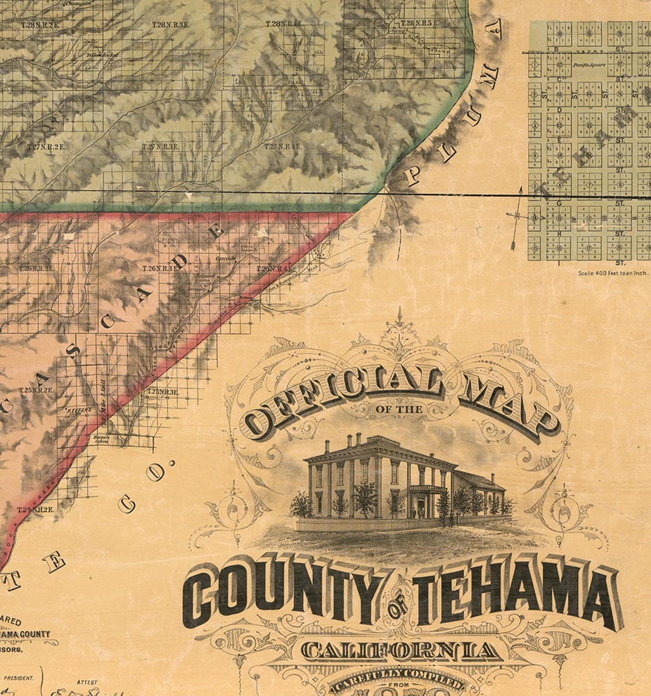 Map of Tehama County State of California 1878. Vintage Etsy