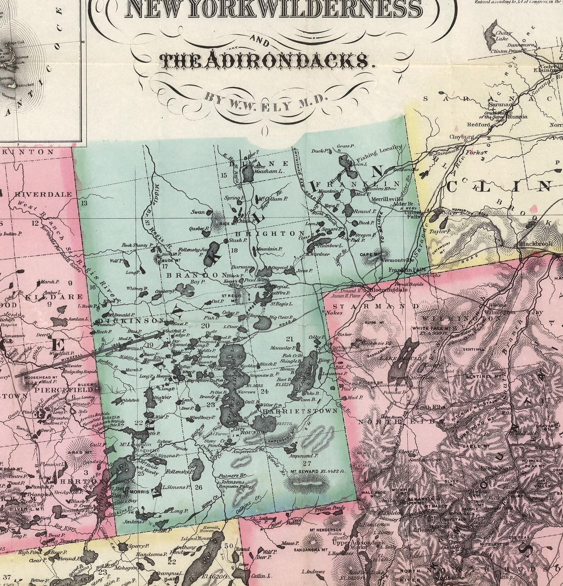 Map of the Adirondacks and the New York Wilderness, 1879. Vintage Home ...