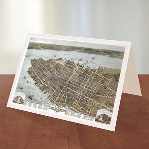 Tarjeta de felicitación de Charleston, Carolina del Sur SC 1872. Drie, C. N. Impresión de reproducción de mapa antiguo de estilo Deco, restaurado y vintage.
