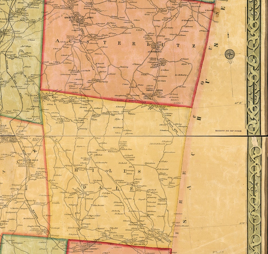 Map of Columbia County New York NY 1851 Restoration Etsy