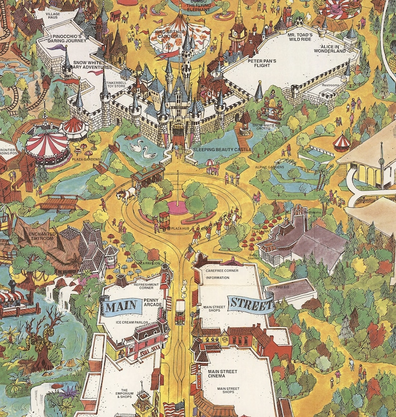 Disneyland Map Panoramic Birds Eye View Map of Disney land. Vintage home Decor Style old wall reproduction map print. image 6