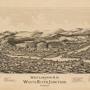 Karte von West Libanon, N.H. und White River Junction, Vermont, 1889.