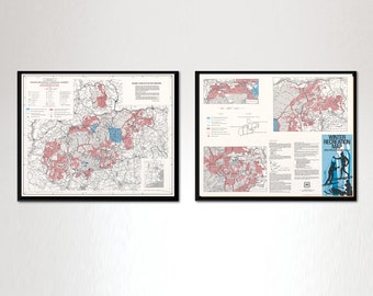 Map of White Mountains winter recreation, New-Hampshire, N.H.  1981 Vintage home Deco Style old wall reproduction map print.