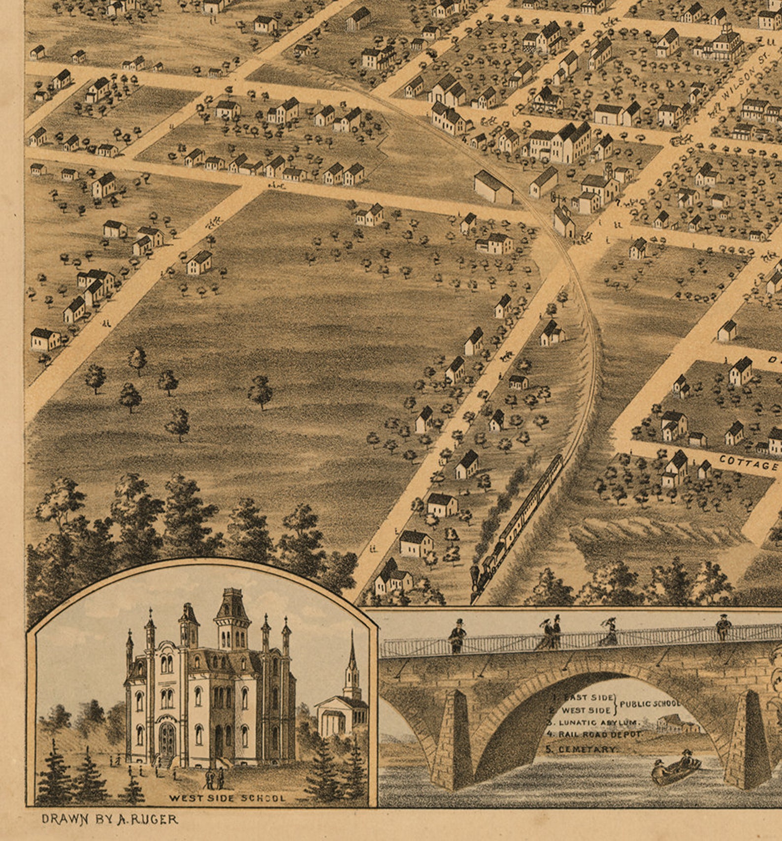Map of Batavia Kane County Illinois 1869. Vintage Etsy