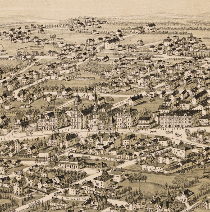 Map of West Newton Massachusetts MA. 1890. Restoration Etsy