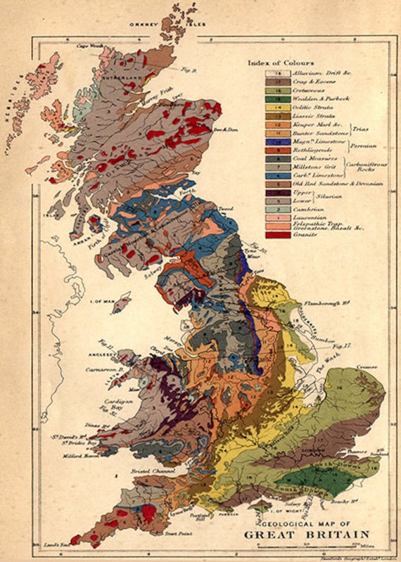 Geological Map Of Uk Geological Map Of England U.k. Restoration Hardware Home Deco | Etsy