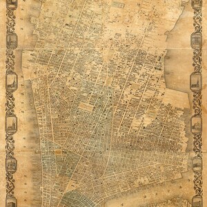 Manhattan, Ciudad de Nueva York NY, Impresión de reproducción de mapa de pared antigua de estilo Deco de casa de hardware de restauración vintage.