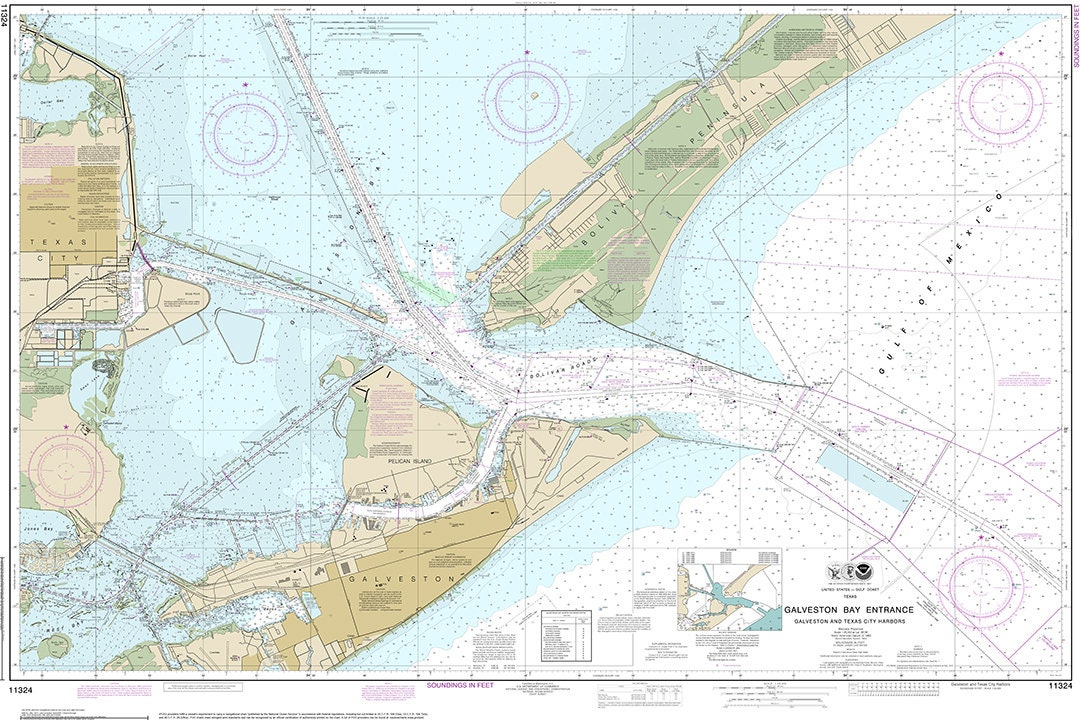 Nautical Charts of Galveston Bay Entrance, and Texas City Harbors