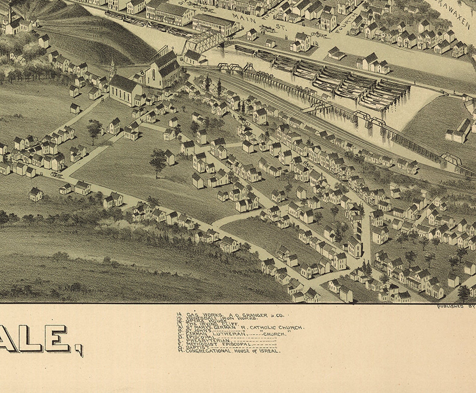 Map of Honesdale Wayne County Pennsylvania PA 1890. Vintage Etsy