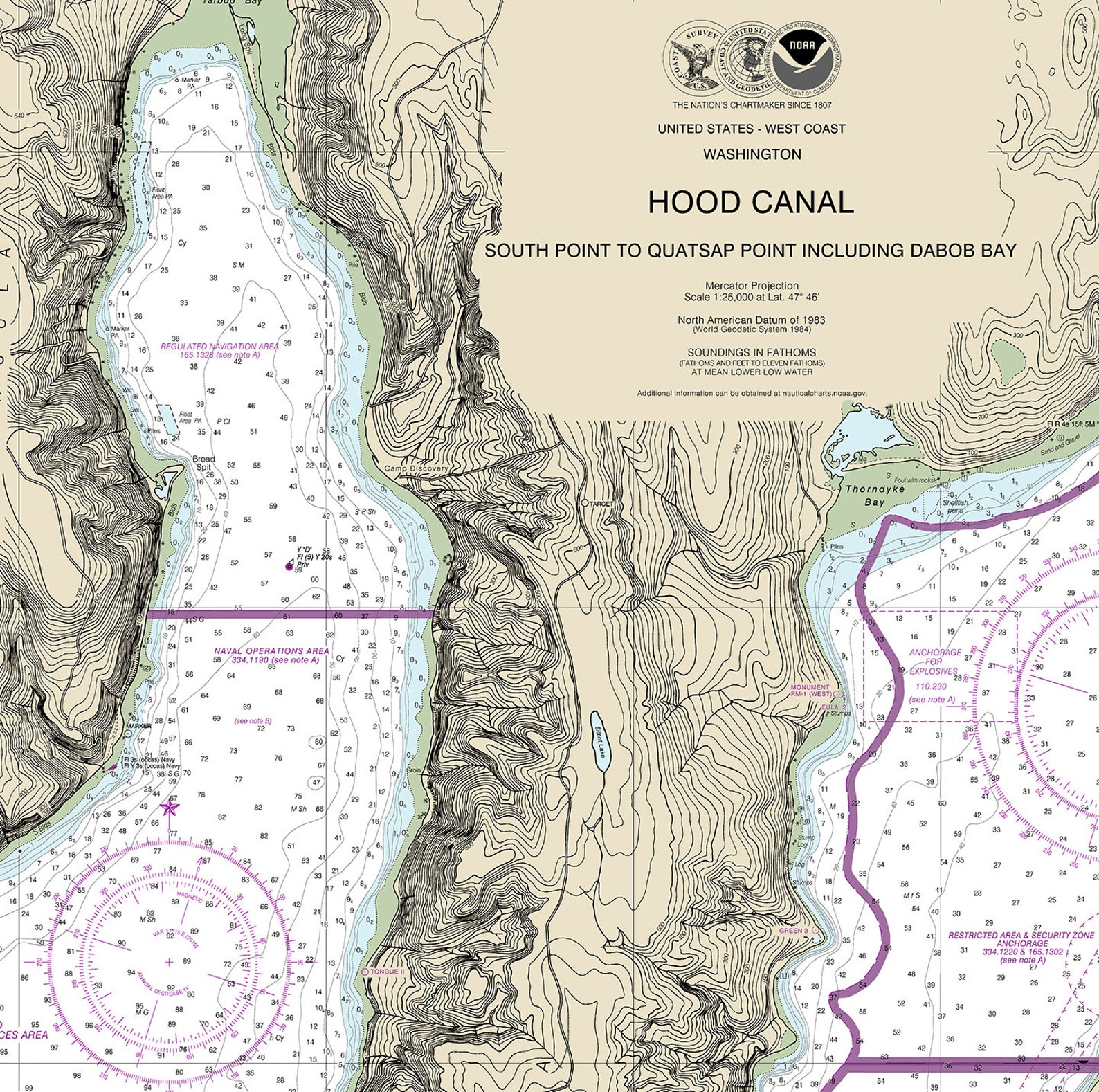 Nautical Charts of Hood Canal. South Point to Quatsap Point Etsy