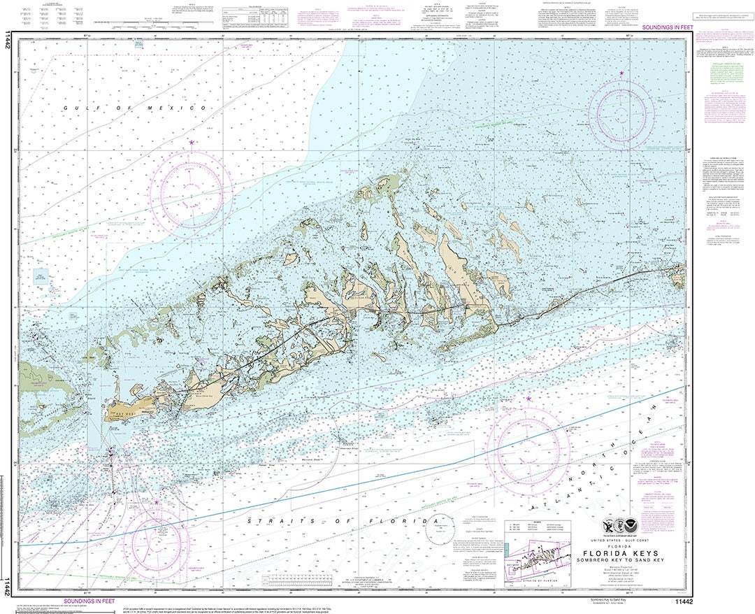 NOAA Nautical Charts Florida Keys, Sombrero Key to Sand Key 11442 Big 